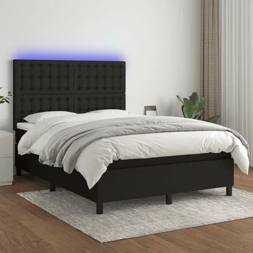  Box spring postelja z vzmetnico LED črna 140x200 cm blago, (20901430)