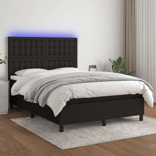  Krevet box spring s madracem LED crni 140x200 cm od tkanine Slike