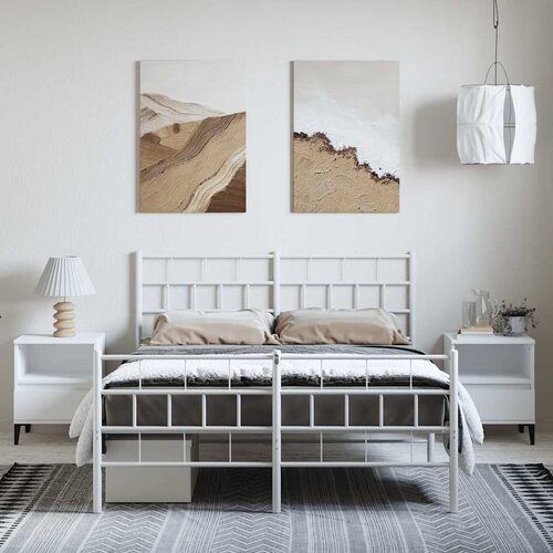  Metalni okvir kreveta uzglavlje i podnožje bijeli 150 x 200 cm Slike