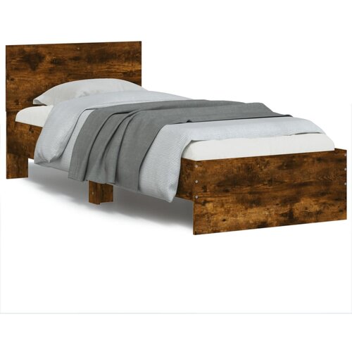 vidaXL Posteljni okvir z vzglavjem dimljen hrast 90x200 cm inž. les Cene
