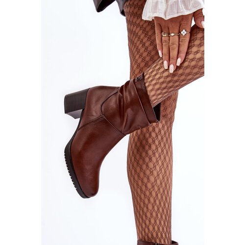 Sergio Leone Women&amp;#039;s Ruched Booties On Heel Brown Liriam Slike