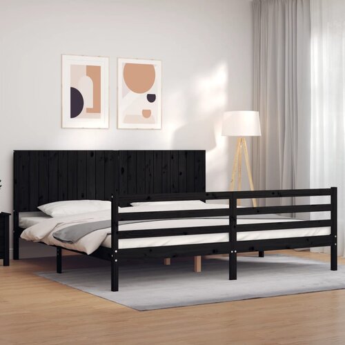 VidaXL Posteljni okvir z vzglavjem črn 200x200 cm trden les Slike