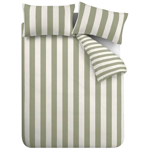 Catherine Lansfield Zelena/kremno bela enojna posteljnina 135x200 cm Cove Stripe – Cene