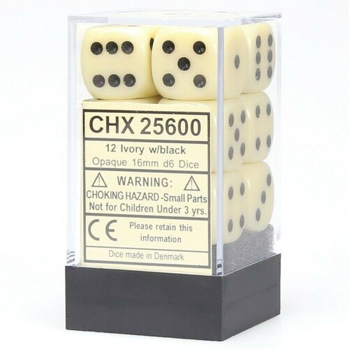 Chessex kockice - opaque - ivory & black - dice block 16mm (12) Cene
