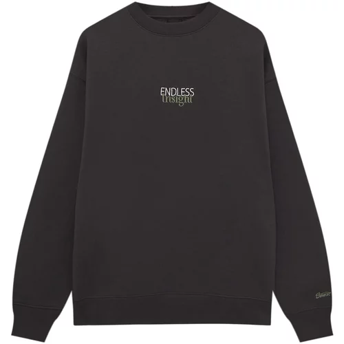 Pull&Bear Sweater majica antracit siva / pastelno zelena / bijela