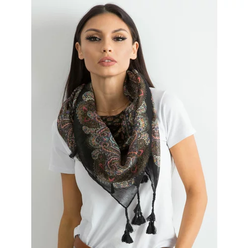 Fashion Hunters Black scarf with print and fringe