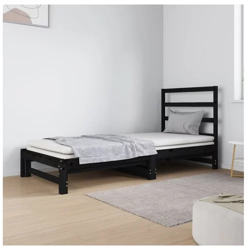  Izvlečna dnevna postelja črna 2x(90x190) cm trdna borovina
