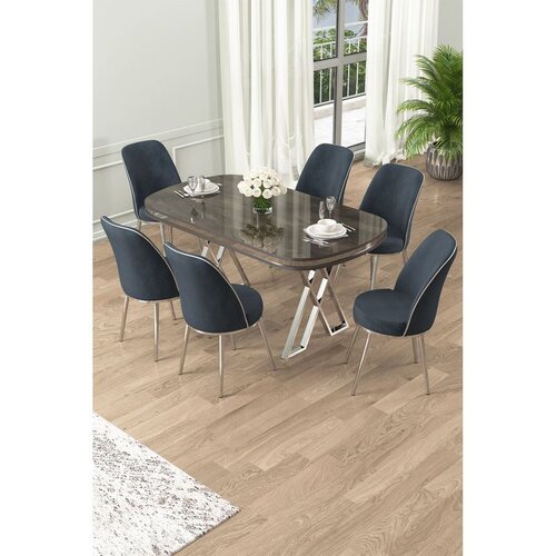 Hanah home Set Trpezarijski sto i 6 stolica Lai, Antracit Cene