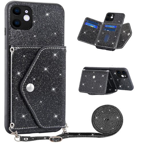 INORCO Za iPhone 11 6,1-palčni PU usnje + TPU ble&amp;scaron;čeč prah, ovitek za telefon, trikotno držalo za kartice, etui za telefon s stojalom, (22035444) Slike