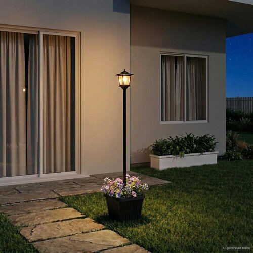  Solarna lampa s postoljem i saksijom Crna 32 x 32 x 158 cm Slike