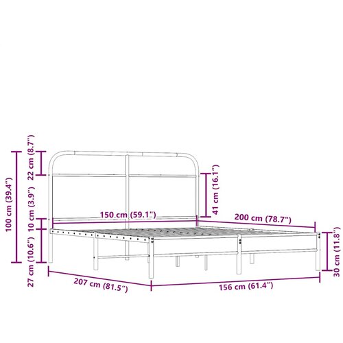  Okvir kreveta bez madraca dimljena boja hrasta 150x200cm drveni Slike