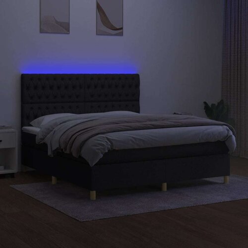  Box spring s madracem LED crni 160x200 cm od tkanine Slike