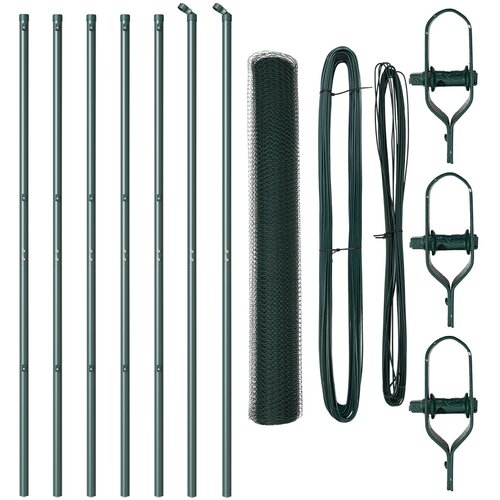 VidaXL Heksagonalna ograja Zelena 1,4x10 m Jeklo, Ograda Stebri 7 kosov Zelena &amp;Oslash;32 mm 190 cm Galvanizirano jeklo Slike