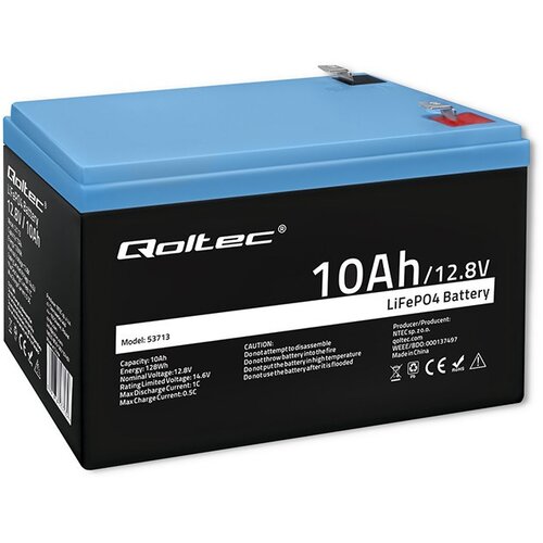 Qoltec 53713 LiFePO4 lithium iron phosphate battery | 12.8V | 10Ah | 128Wh | BMS Slike