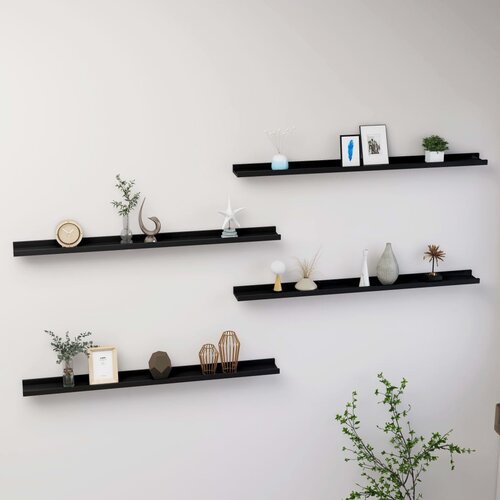 VidaXL Stenske police 4 kosi črne 100x9x3 cm Slike