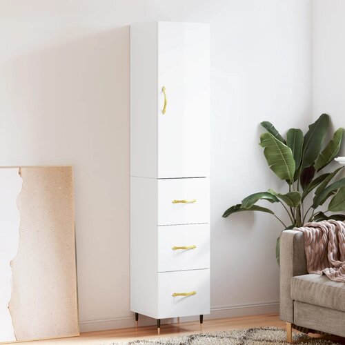 VidaXL Visoka omara visok sijaj bela 34,5x34x180 cm inženirski les Slike