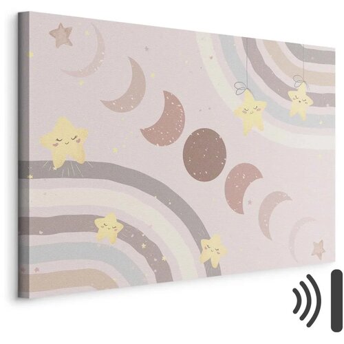  Slika - Joyful Sky - Yellow Cheerful Stars with a Rainbow Against the Phases of the Moon in a Light Beige Sky Hue 60x40 Akustičn Cijene
