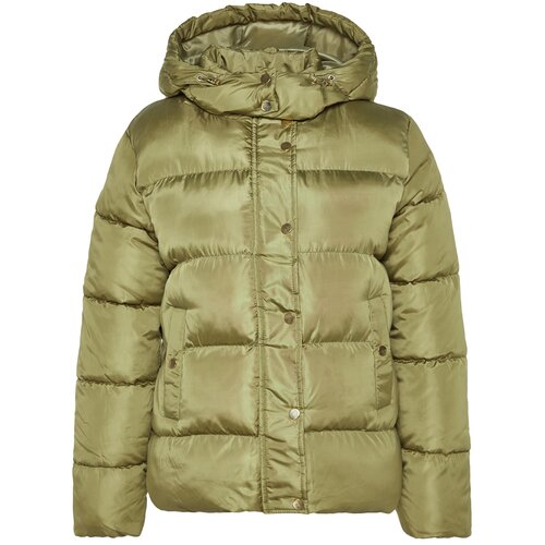 Trendyol Khaki Oversized Hooded Gold Snap Detailed Water Repellent Inflatable Coat Slike