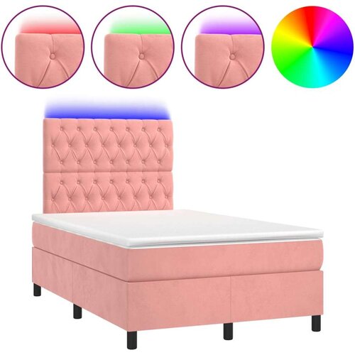 VidaXL Krevet box spring s madracem LED ružičasti 120x190cm bar&amp;scaron;unasti Slike