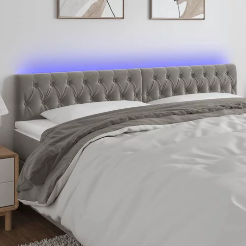vidaXL LED posteljno vzglavje svetlo sivo 180x7x78/88 cm žamet