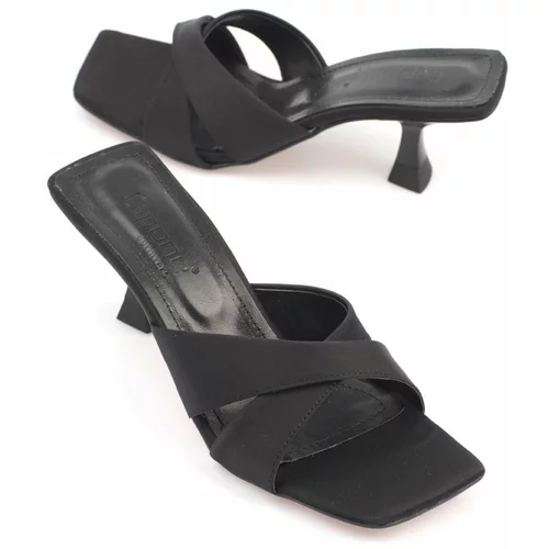 Capone Outfitters Capone Flat Toe Women's Cross-Band Hourglass Heels Satin Black Women's Slippers