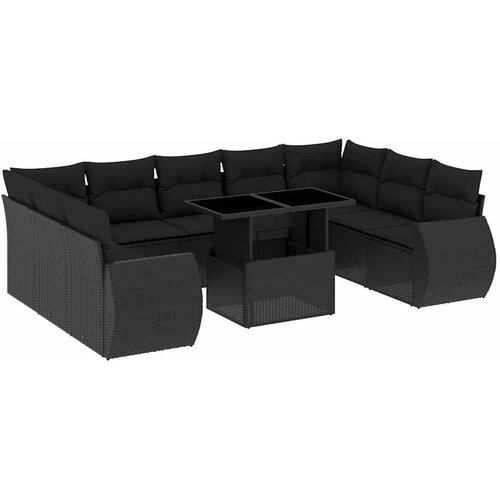  10-dijelni set vrtnih sofa s jastucima crni od poliratana Crna 100 x 55 x 73 cm Slike
