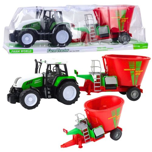  Zeleni poljoprivredni traktor s prikolicom i mješalicom za stočnu hranu 50 cm Cene