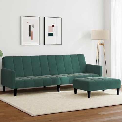  The Living Store Kavč dvosed z leži&amp;scaron;čem in stolčkom za noge temno zelen žamet - Kavč Z Leži&amp;scaron;čem, (21495068) Slike
