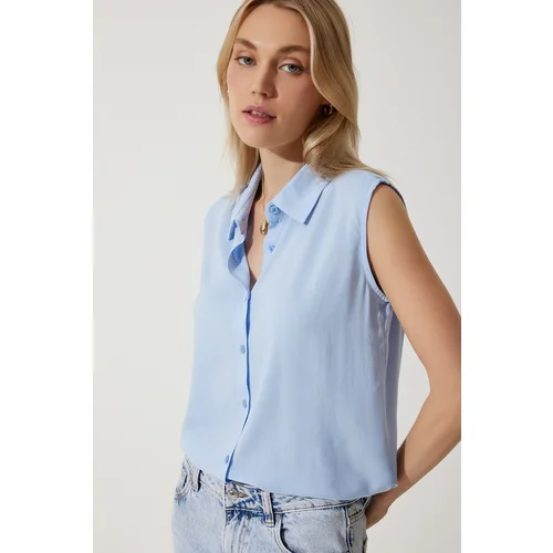 Happiness İstanbul Women's Sky Blue Sleeveless Viscose Shirt