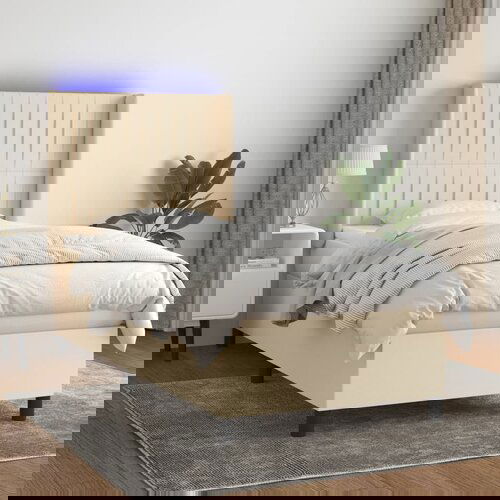 vidaXL Box spring postelja z vzmetnico LED krem 80x200 cm blago Cene