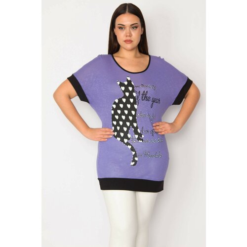 Şans Women's Plus Size Lilac Front Stones And Print Detailed Tunic Cene