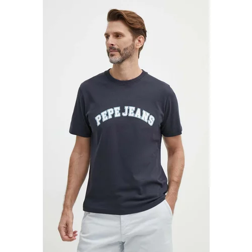 PepeJeans Bombažna kratka majica moški, mornarsko modra barva