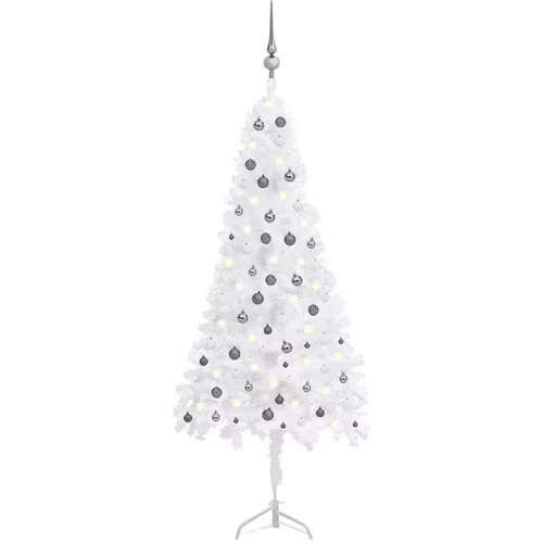 vidaXL kutno umjetno božićno drvce LED s kuglicama bijelo 240 cm PVC