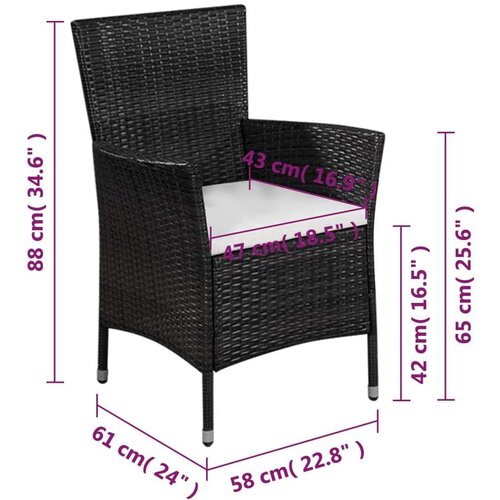 Poli 3-dijelni bistro set od poliratana crni Slike