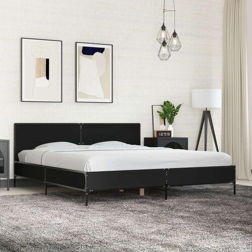  Okvir za krevet crni 200 x 200 cm konstruirano drvo i metal Slike
