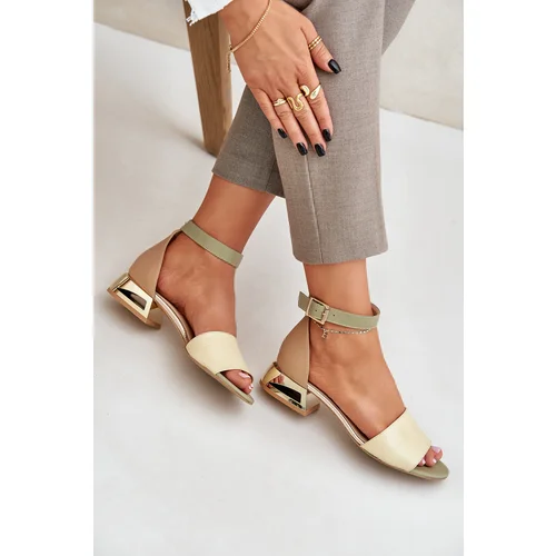 Laura Messi Leather sandals on gold heel beige 2143