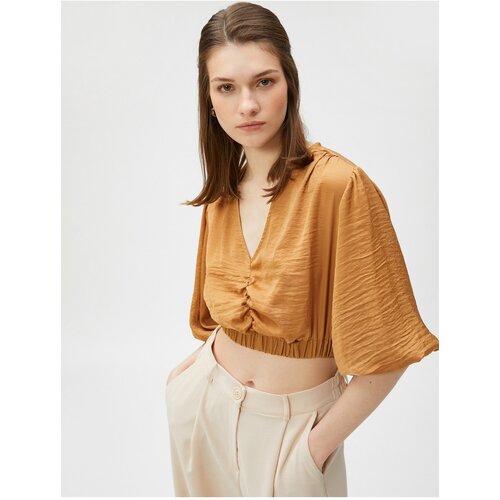 Koton Pleated Crop Blouse V-Neck Slike
