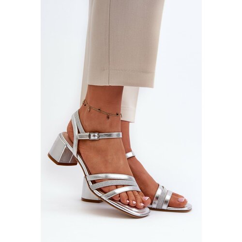 Kesi Women's low-heeled sandals made of Sergio Leone Silver eco leather Slike