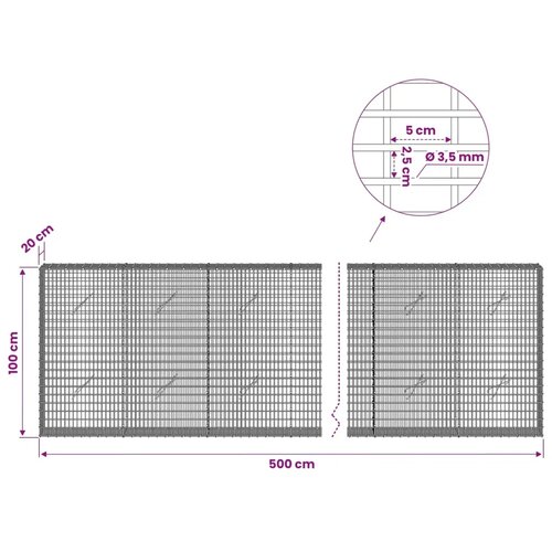  Gabion s žicom debljine 3 5 mm i mrežom 5x2 5 cm 500x20x100 cm - 20 cm 100 cm 500 cm Slike