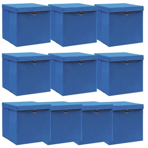  Škatle za shranjevanje s pokrovi x 10 modre 32x32x32 cm blago