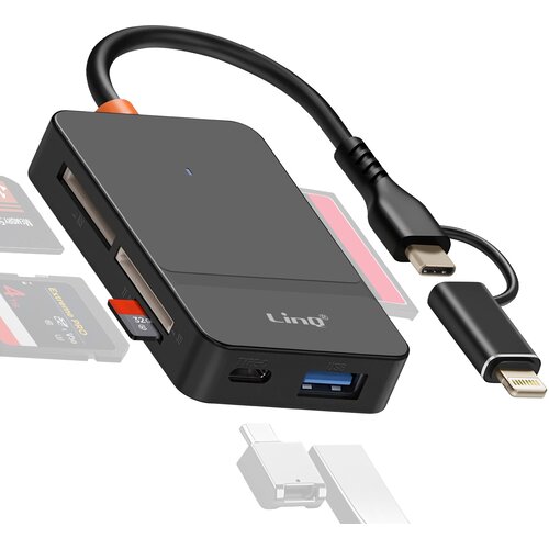 LINQ Večportno vozli&scaron;če USB C + Lightning Vsestranski bralnik kartic OTG, Črna, (5000220148) Cene