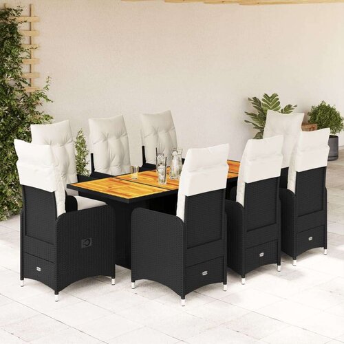 VidaXL 9-dijelni vrtni bistro set od poliratana s jastucima crni Slike
