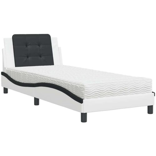  Krevet s madracem bijeli-crni 90 x 190 cm od umjetne kože Slike