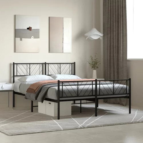 vidaXL Kovinski posteljni okvir z vzglavjem in vznožjem črn 120x200 cm