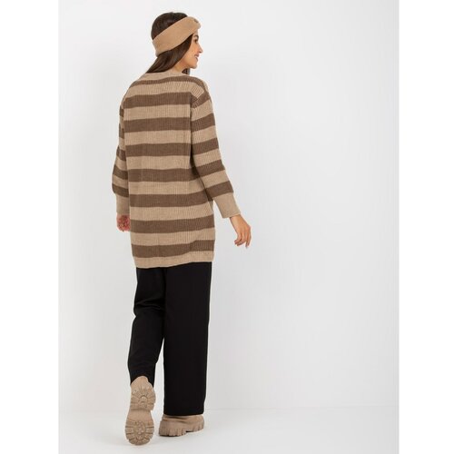 Fashion Hunters RUE PARIS long brown and beige striped sweater Cene