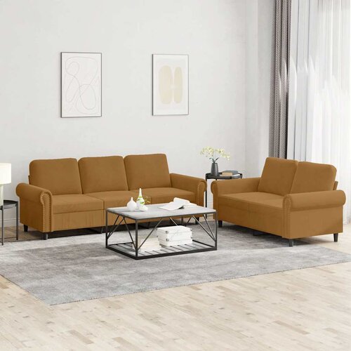  2-dijelni set sofa s jastucima smeđi bar&amp;scaron;unasti Slike