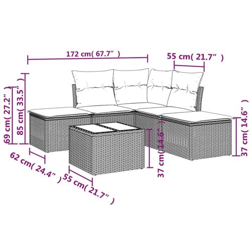  6-dijelni set vrtnih sofa s jastucima crni od poliratana Slike