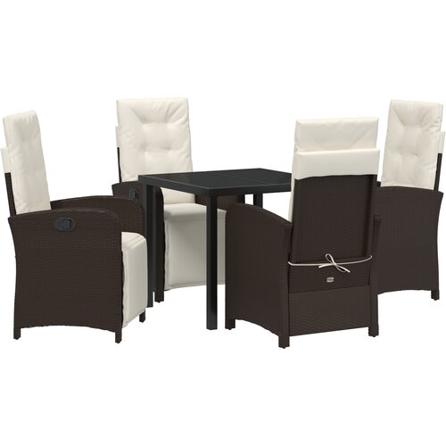 vidaXL 5 delni vrtni jedilni set s blazinami Rjava ratan, vrtna miza Črna 80x80x73 cm iz temperaturno obdelanega stekla Cene