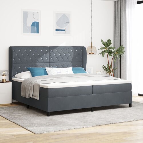 VidaXL Postelja z vzmetnico temno siva 200x200 cm žamet Slike