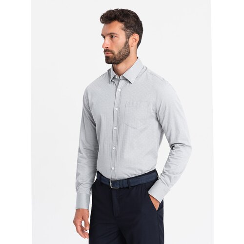 Ombre Men's SLIM FIT shirt in decorative fabric with pocket - grey Slike